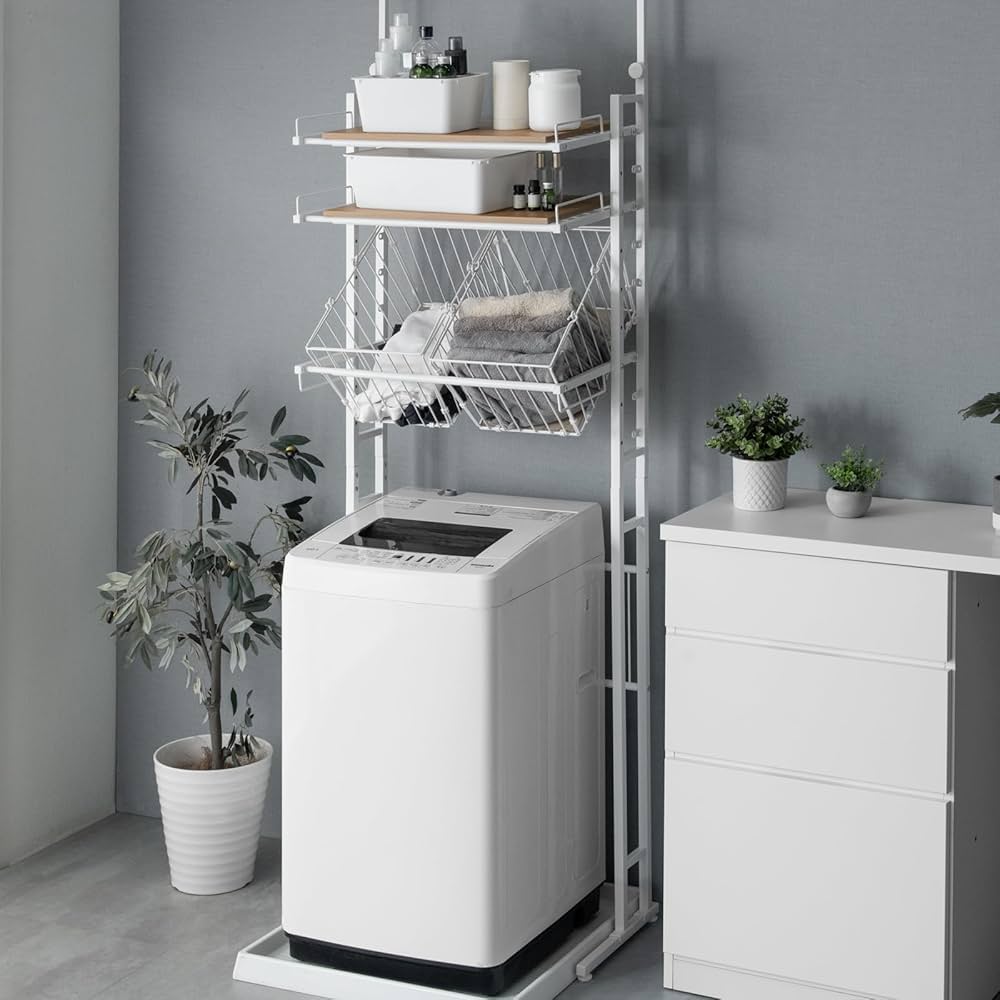 Amazon｜タンスのゲン ランドリーラック 幅64～94cm 突っ張り式 洗濯機