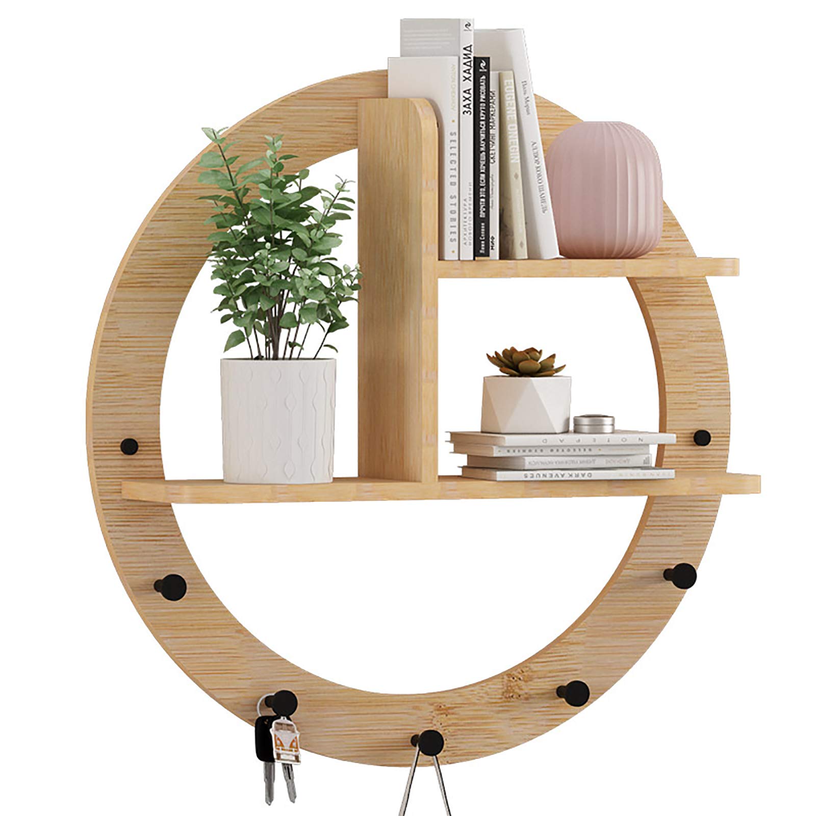 Amazon｜取り付けが簡単な頑丈な木製棚、壁に取り付けられた金属製円形