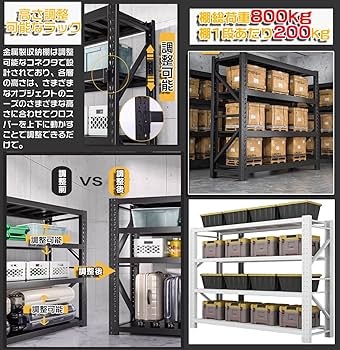 Amazon｜スチールラック 棚 倉庫 耐荷重 200kg/段 (天地4段) メタル