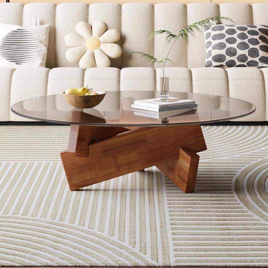 Amazon.co.jp: Kirnuo丸 ガラステーブルローテーブル コーヒーテーブル