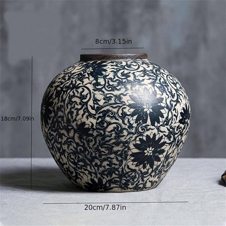 Amazon.co.jp: フラワーベース唐草柄ビンテージ花瓶、中国風セラミック