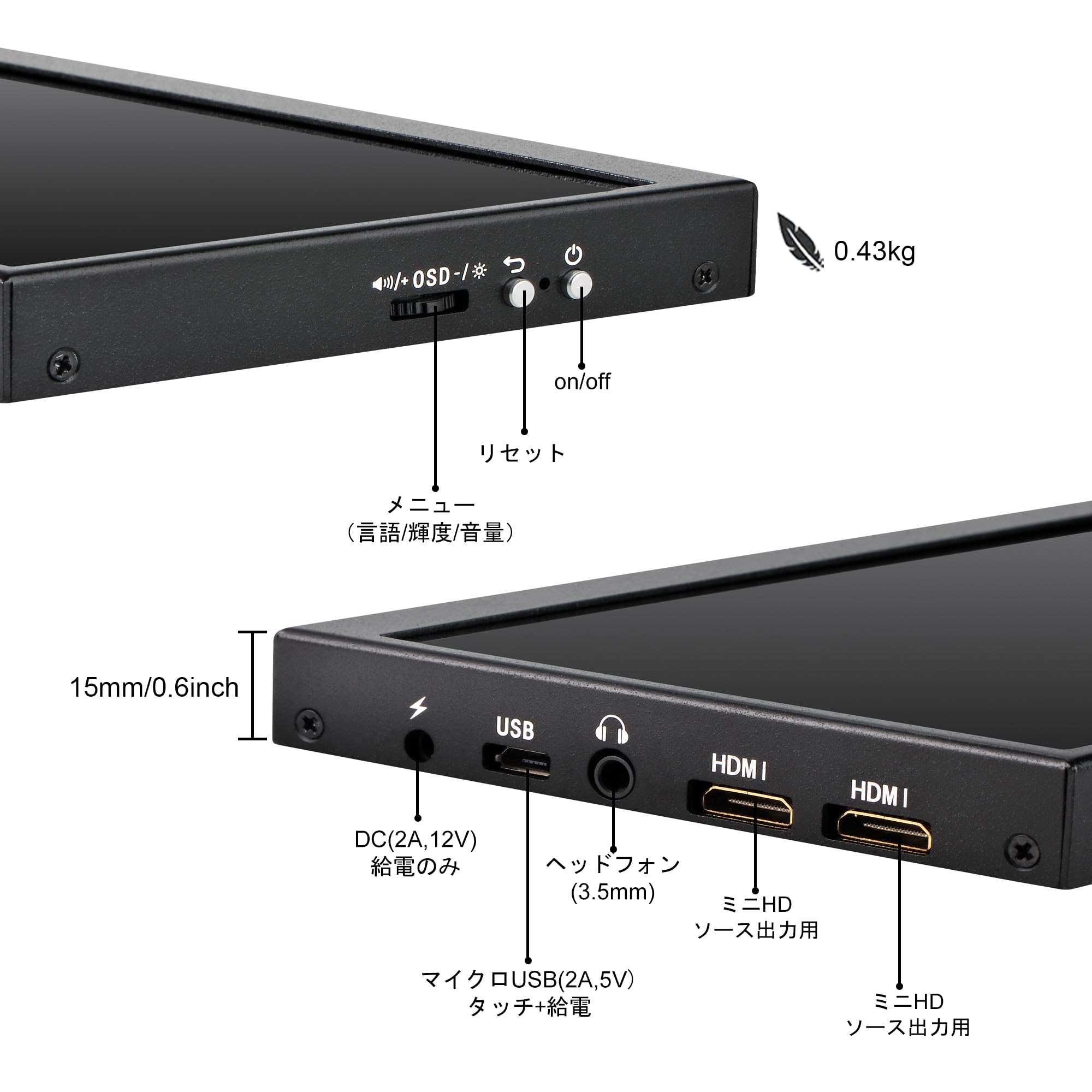 Amazon.co.jp: wisecoco 12.6 インチ モバイルモニター NV126B5M-N41