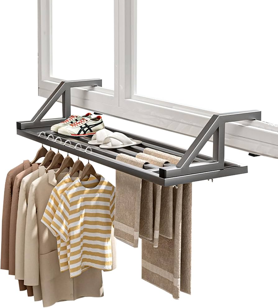 Amazon.co.jp : 物干しラック 窓枠 手すり ベランダ用、引っ掛けタイプ