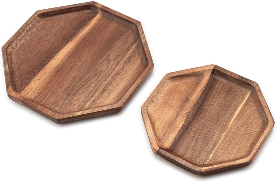 Amazon｜木製トレイ 木製トレー お盆 丸 八角形 アカシア天然木製 卓上