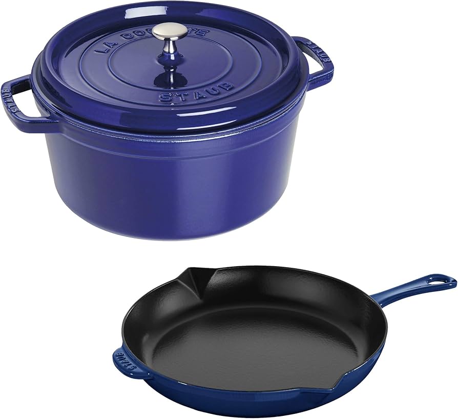 Amazon.com: Staub Cast Iron 3-pc Cocotte and Fry Pan Set-Dark Blue