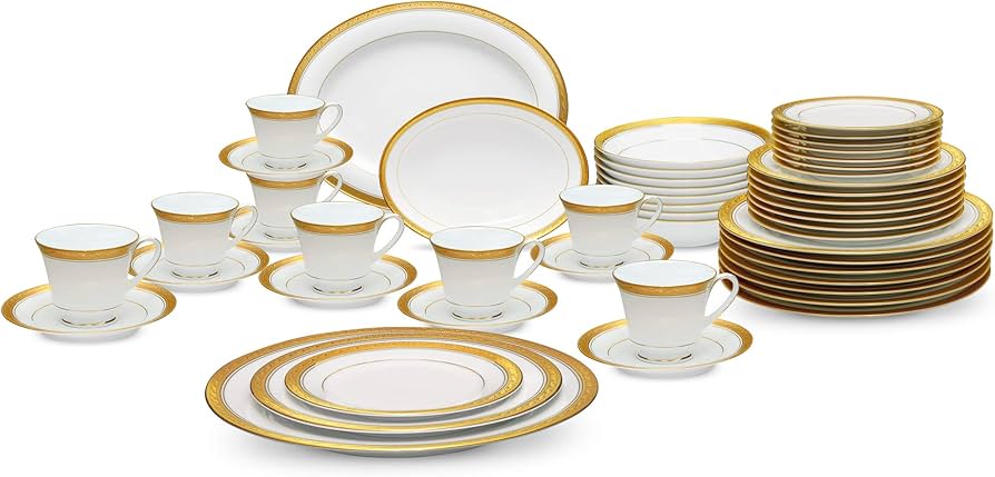 Amazon.co.jp: Noritake クレストウッド ゴールド - 50個セット、8人分