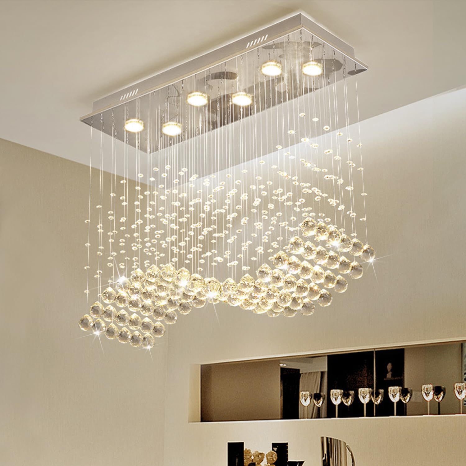 Modern LED Chrome Crystal Raindrop Chandeliers Adjustable Pendan