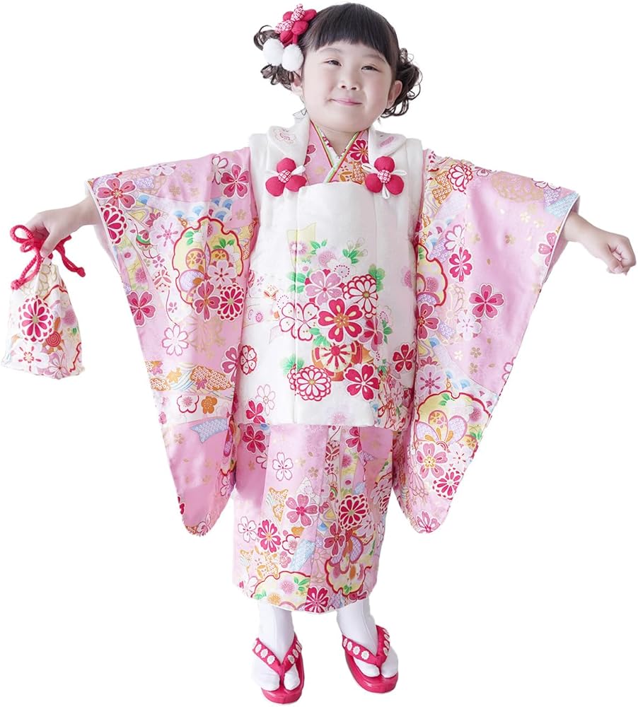 Amazon | [あめてまり] 七五三 3歳 着物 被布セット 女の子 正絹