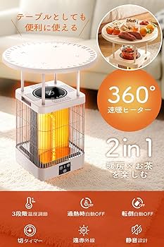 Amazon | カーボンヒーター 【2025年冬モデル・360°全方位速暖・3in1