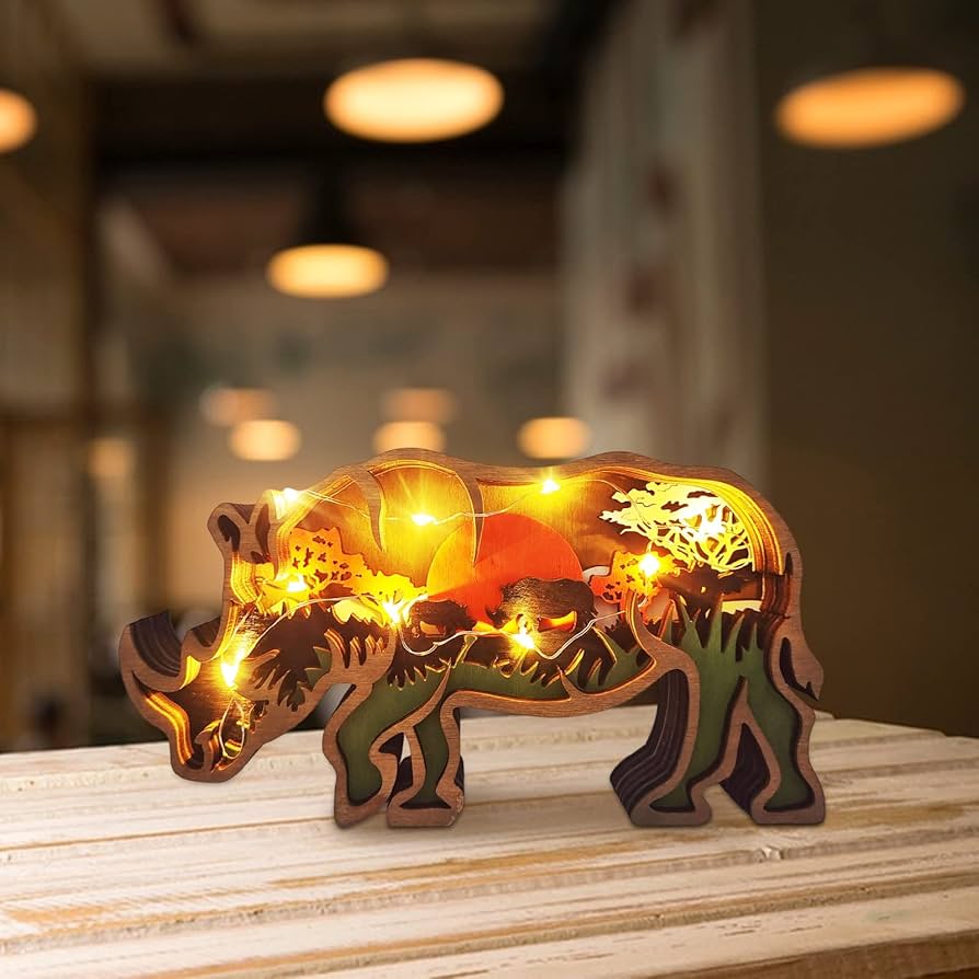 Amazon.co.jp: サイ 置物 木制 動物 可愛い 卓上置物 動物像 彫刻装飾