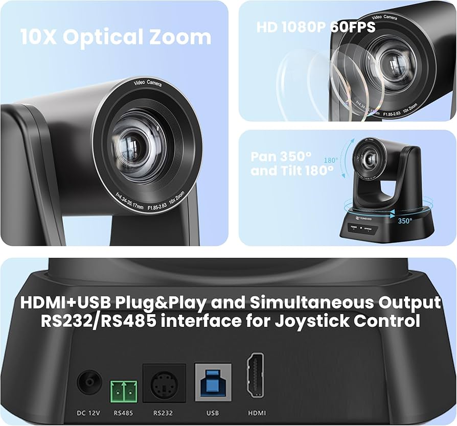 Amazon.com: TONGVEO PTZ Camera HDMI/USB 10X Optical Zoom 60fps
