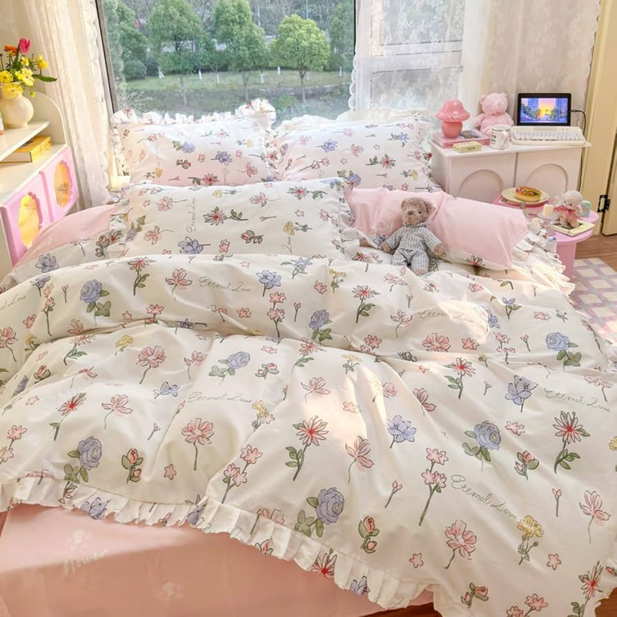 Amazon｜[OceanMap] 布団カバー4点セット かわいい姫系春色ローズ