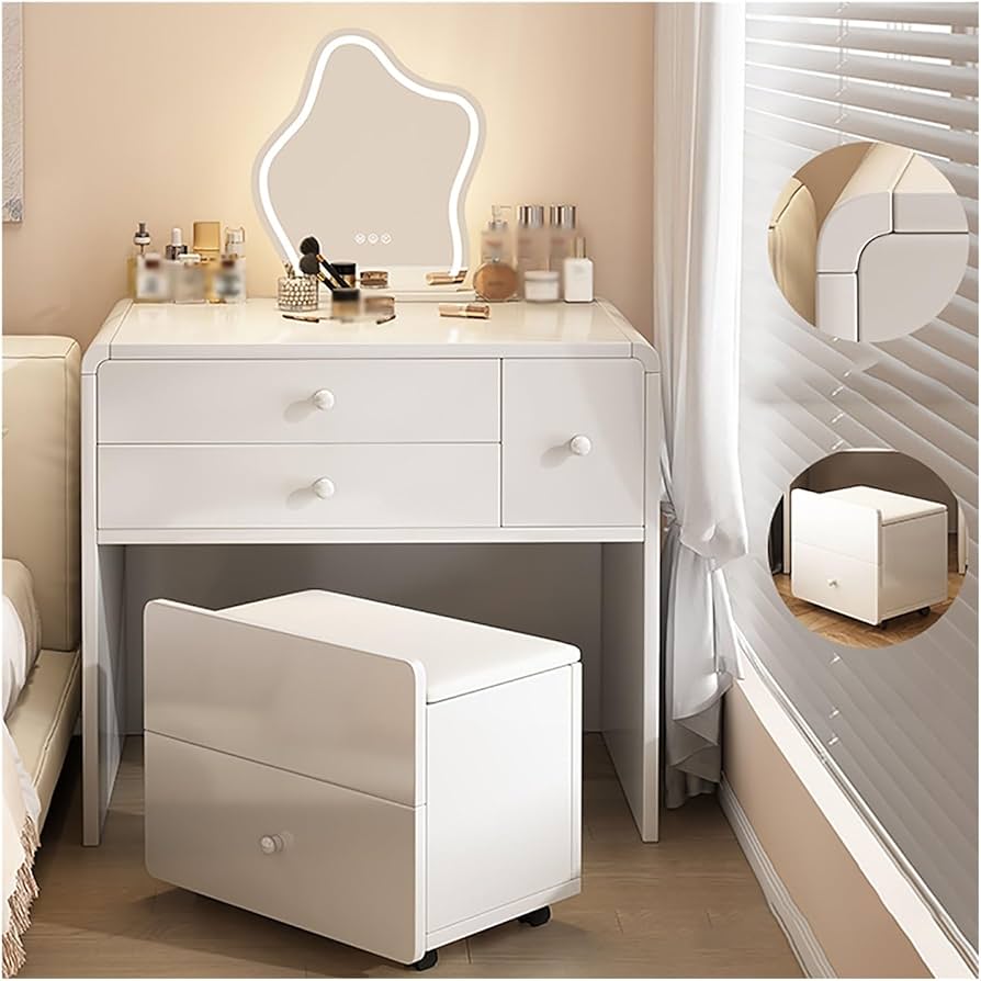 Amazon｜ドレッサー ホワイト化粧台、一体型化粧台、椅子と引き出し