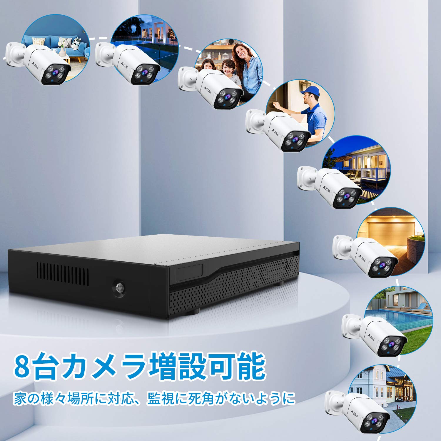 Amazon.co.jp: A-ZONE 防犯カメラセット 300万画素音声録画 暗視撮影