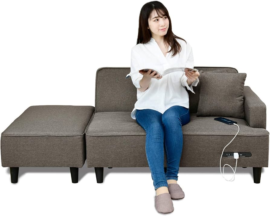 Amazon｜山善(YAMAZEN) ソファ (カウチソファ) 2人掛け 2口コンセント