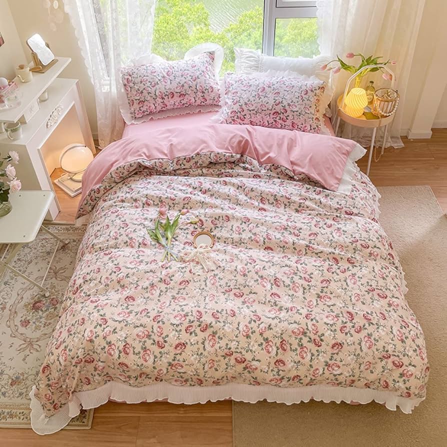 Amazon｜[OceanMap] 布団カバー4点セット 姫系 ローズ 薔薇柄 花柄