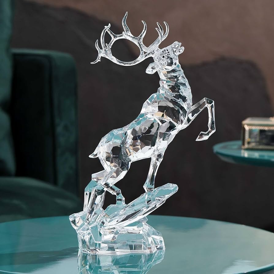 Amazon.co.jp: BEAULEMNA 鹿像 アクリル 跳躍 トナカイ 鹿 置物 ガラス