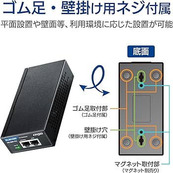 Amazon | エレコム PoE インジェクター ギガビット対応 最大30W供給 3
