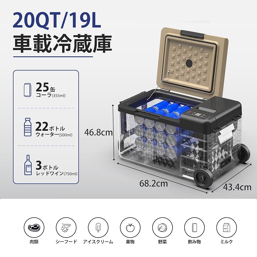 19L ポータブル冷蔵庫 車載冷蔵庫 車中泊 大容量 アウトドア Amazon.co