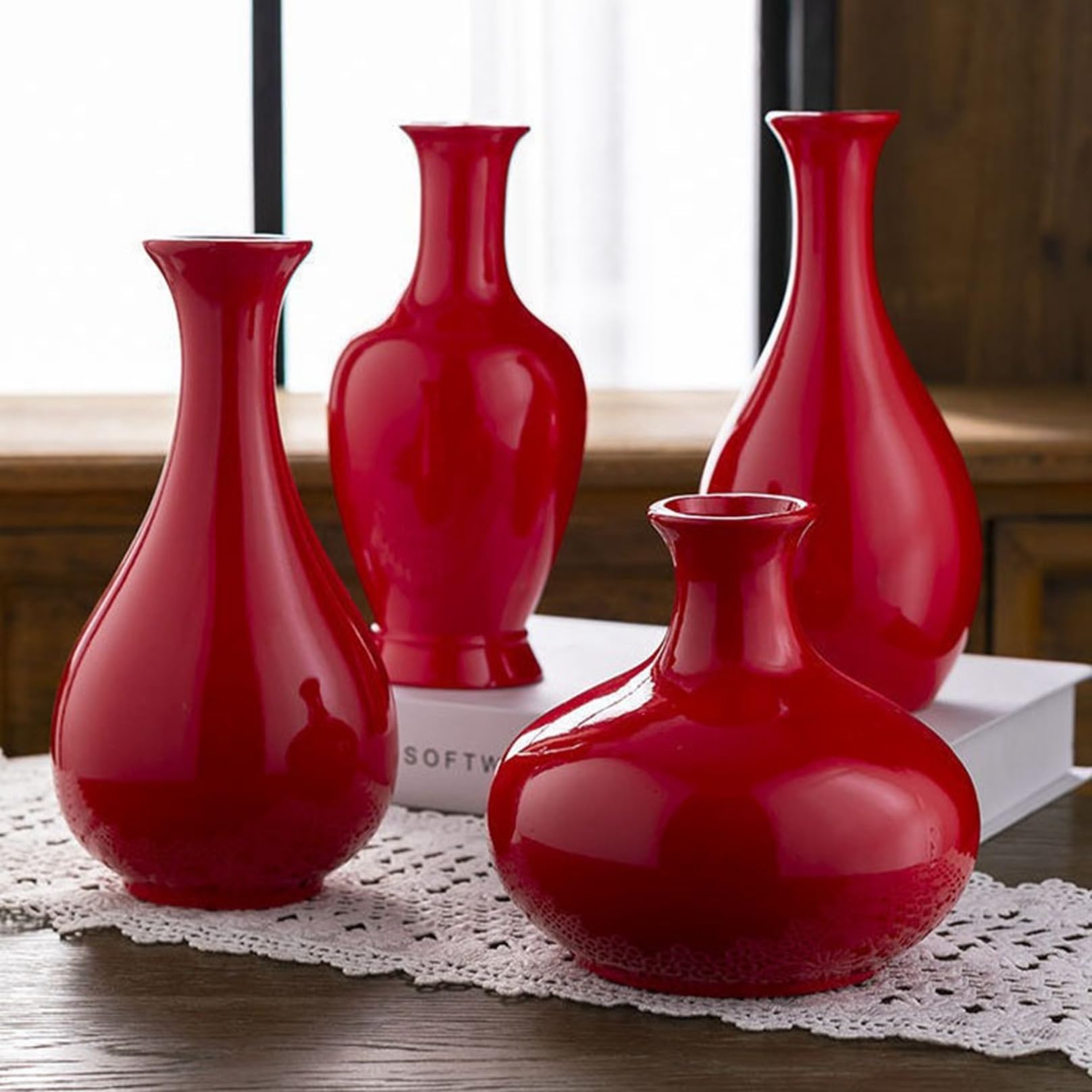 Amazon.co.jp: 赤 花びん 花瓶 小さめ レッド4 高さ20*幅10*口径5cm