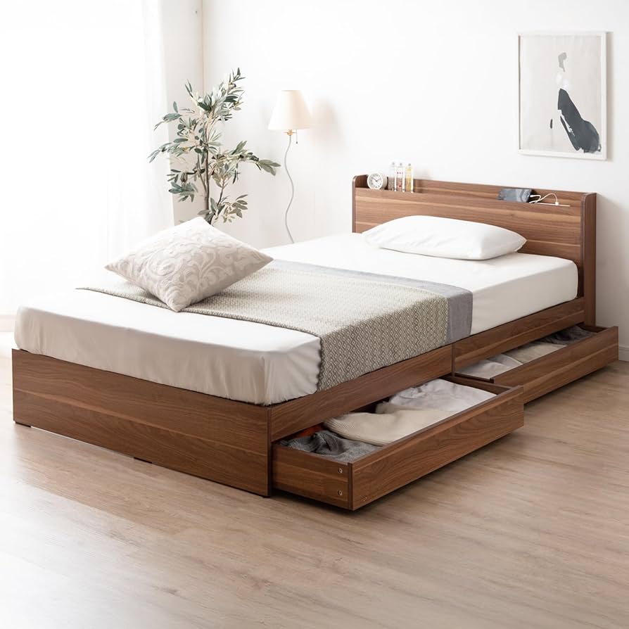 Amazon｜タンスのゲン ベッド シングル 収納 宮棚 スマホスタンド 2口