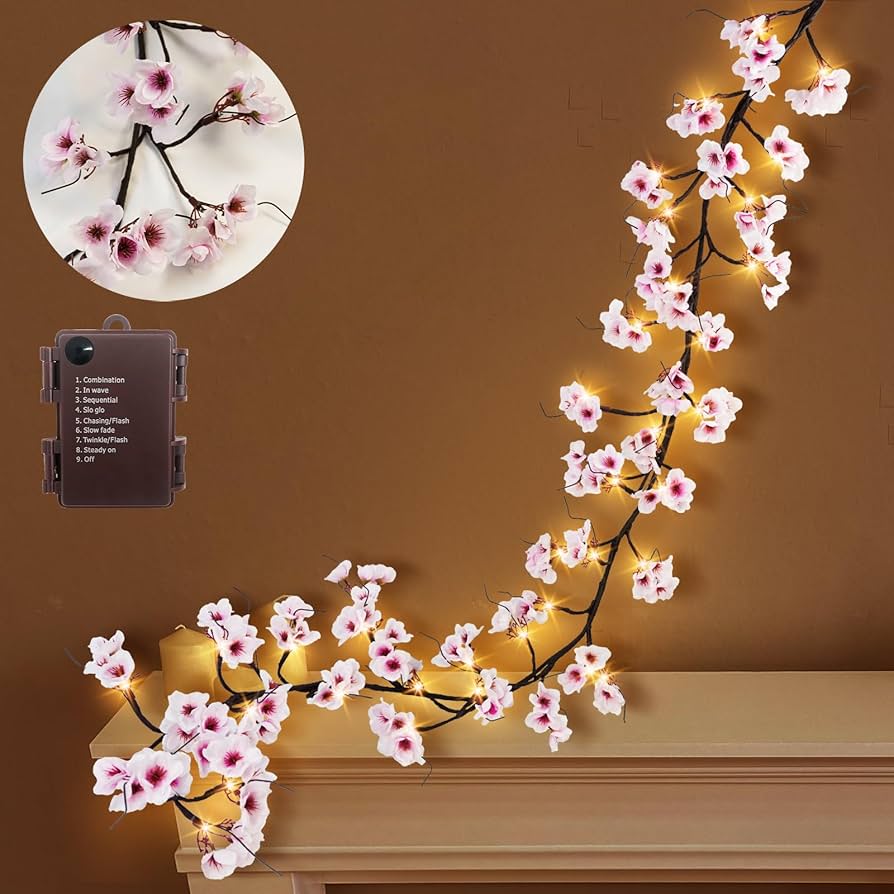 Amazon.com: Uieke Lighted Cherry Blossom Garland with Timer 48 LED