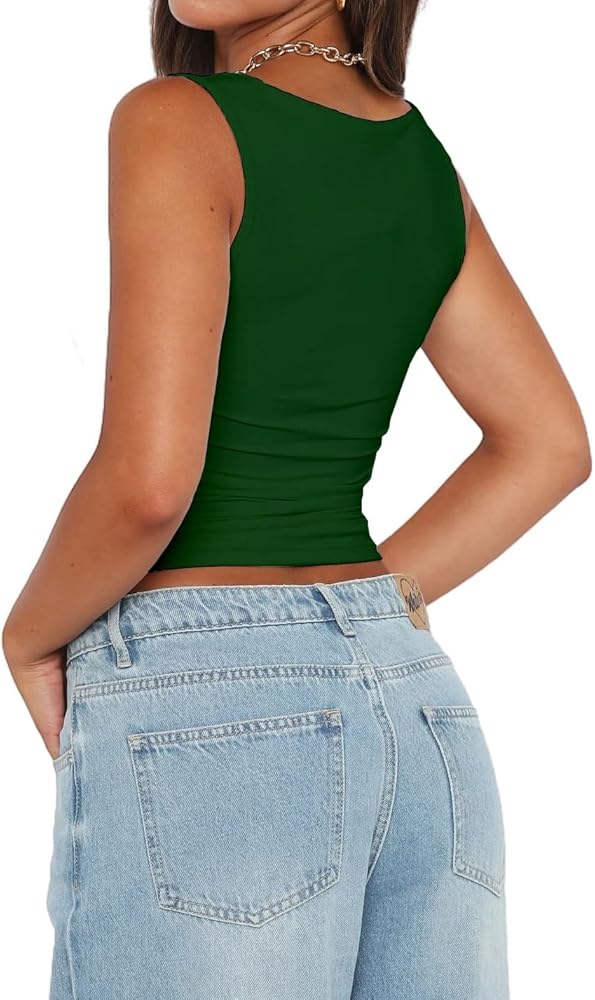 Chifeey Womens Sexy Crop Top Summer 2025 Square Neck Sleeveless