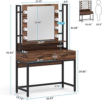 Amazon｜Tribesigns 化粧台テーブル ライト付きミラー付き