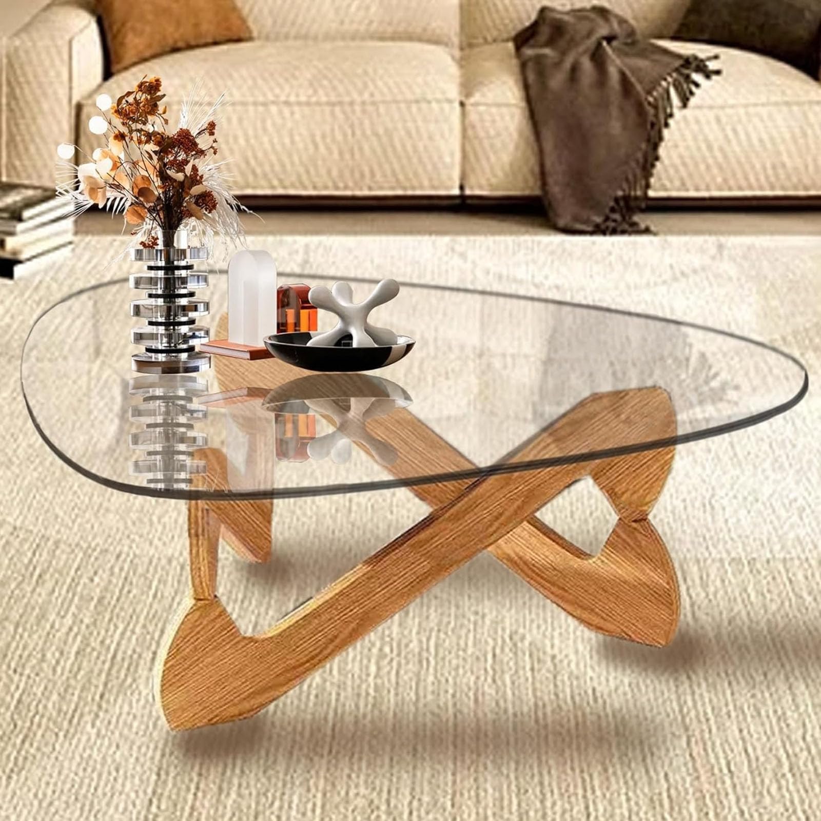 Amazon｜三角形のコーヒーテーブル、ミッドセンチュリーモダンガラス