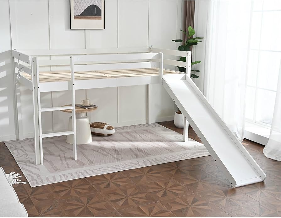 Amazon.co.jp: ロフトベッド シングル【滑り台付き・ロータイプ】階段