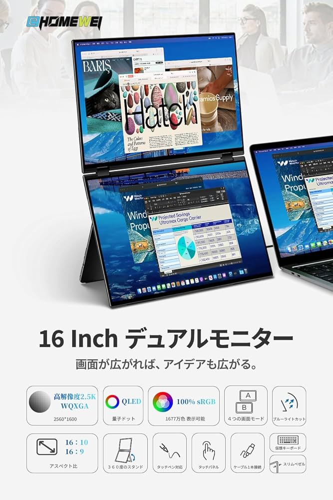 Amazon.co.jp: EHOMEWEI デュアルモニター 16インチ QLED 2.5K