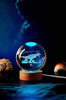 DIGFPWT Dinosaur Crystal Ball Lamp, 3D K9 T-Rex, 3.15in USB