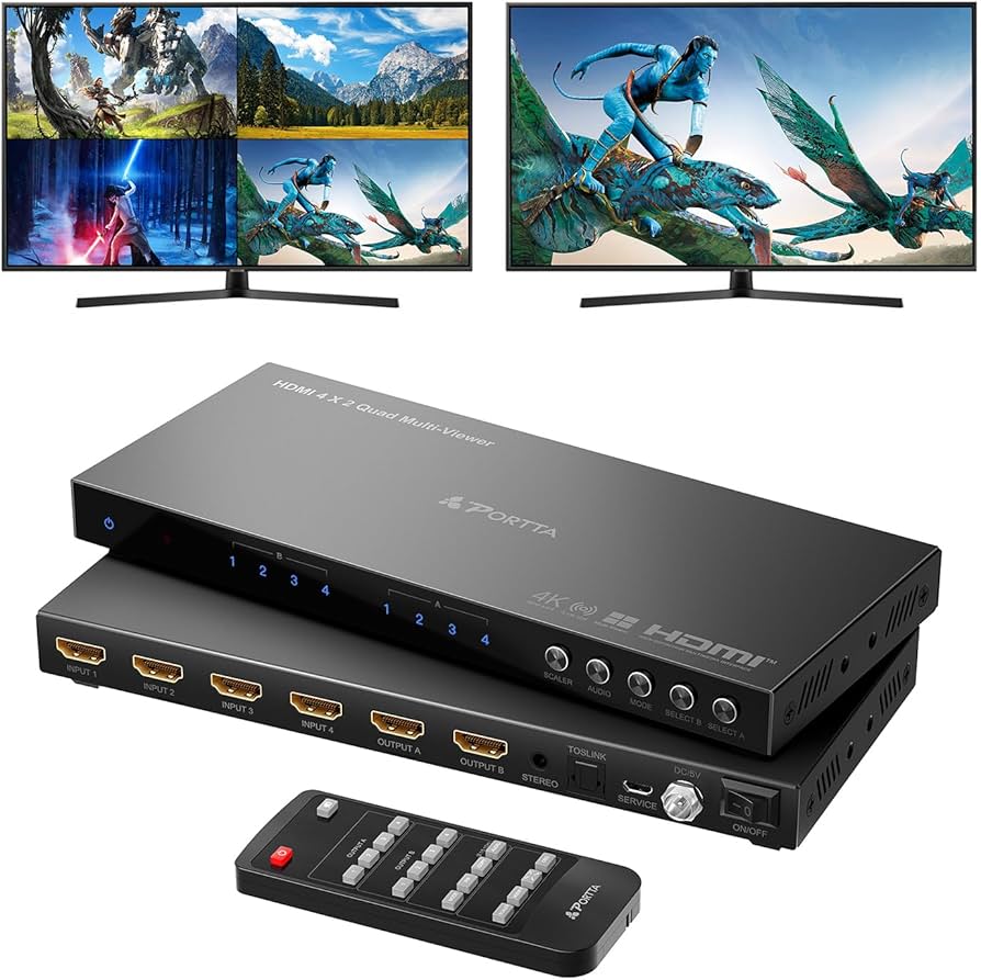 Amazon | PORTTA 4K HDMI マルチビューワースイッチ 4x2 PIP付き PIP