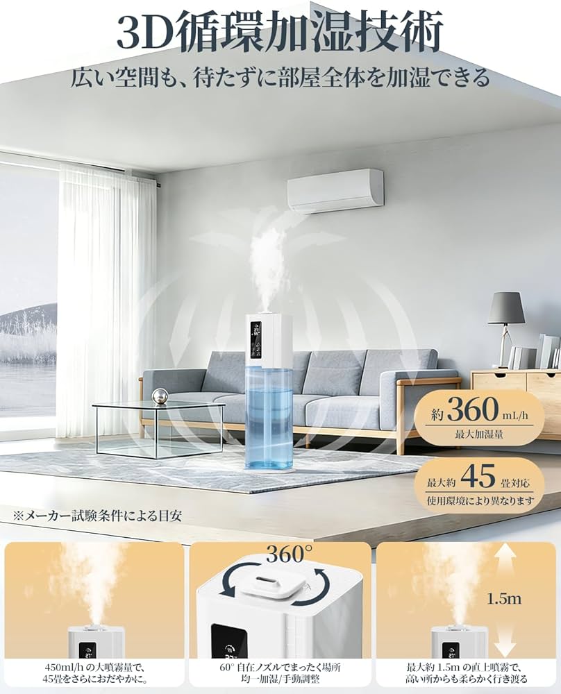 Amazon.co.jp: 加湿器 10L 大容量 ハイブリッド【AI自動湿度調整・新版