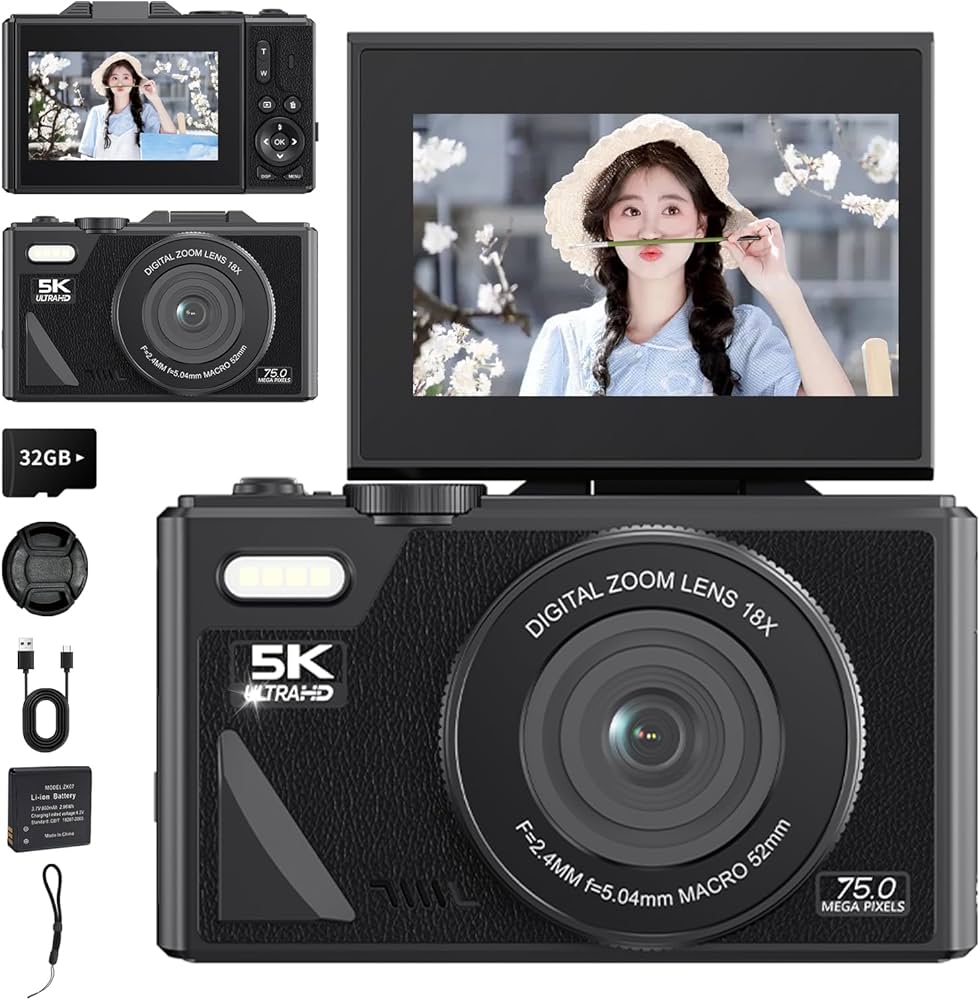 Amazon | 18倍ズーム 7500万画素・5K動画撮影 デジタルカメラ デジカメ