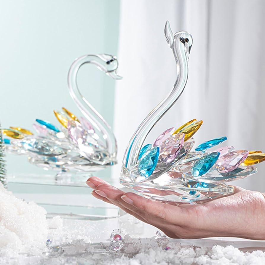 Amazon.co.jp: 9k水晶 クリスタル スワン 白鳥 置物 ガラス置物 ペア