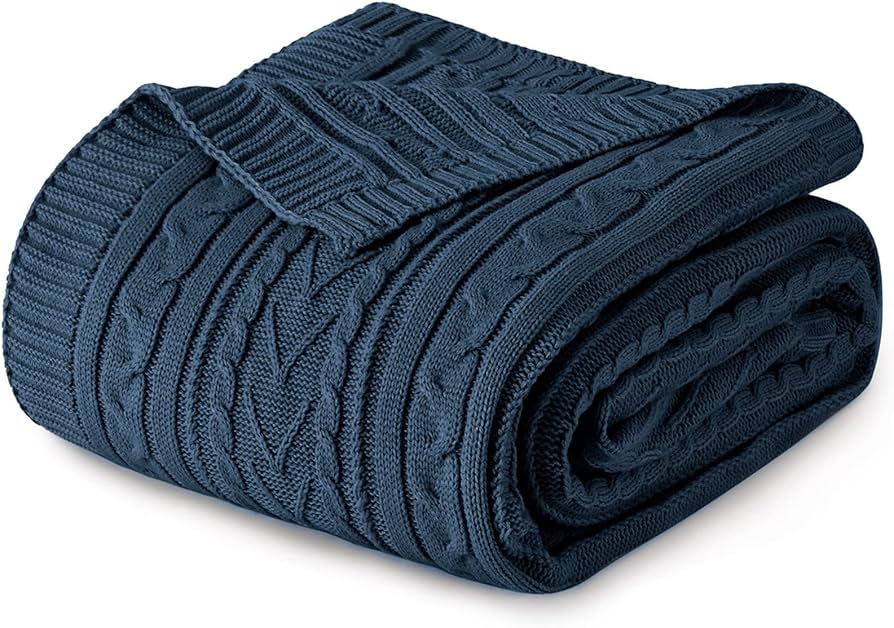 Amazon.com: Aormenzy Navy Blue Cable Knit Throw Blanket Queen Size