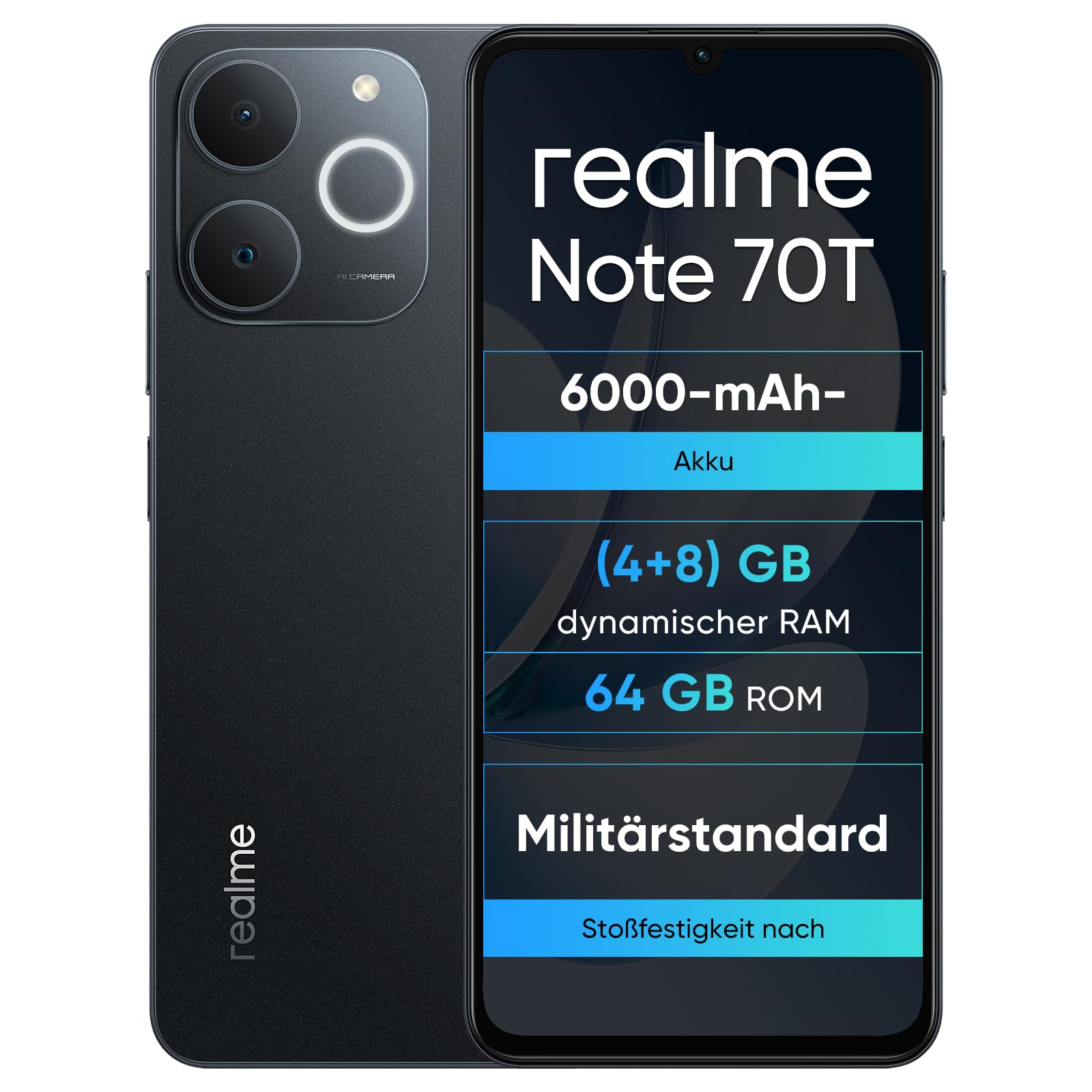 realme Note 70T 4 + 64 GB Smartphone, Display Eye Comfort 6,75