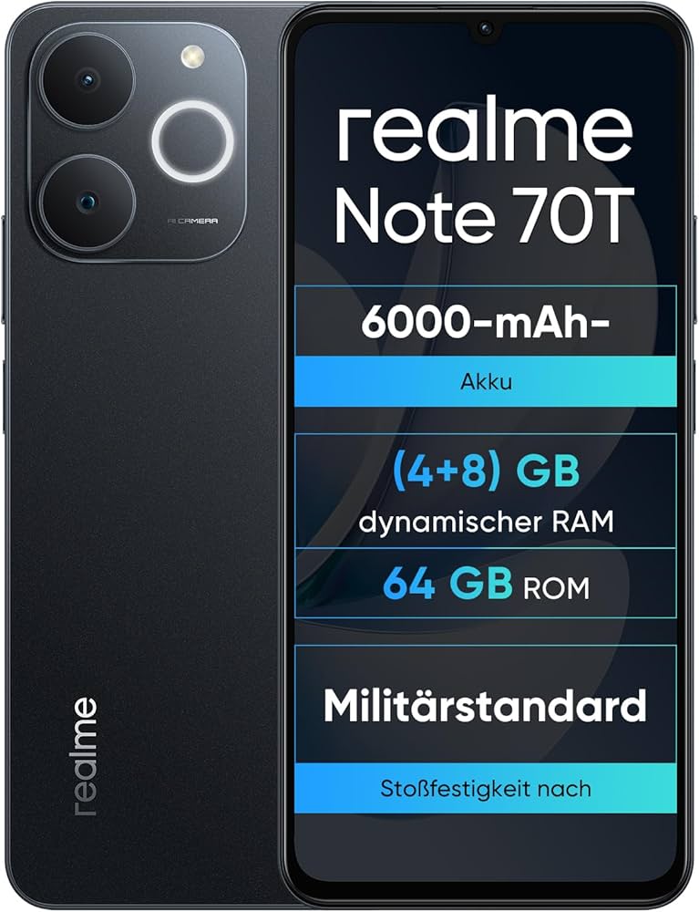 realme Note 70T 4 + 64 GB Smartphone, Display Eye Comfort 6,75