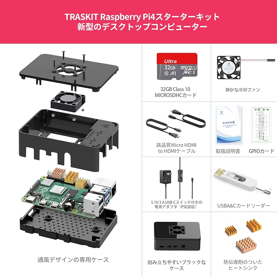 Amazon.co.jp: TRASKIT Starter Kit for Raspberry Pi 4B /ラズベリー