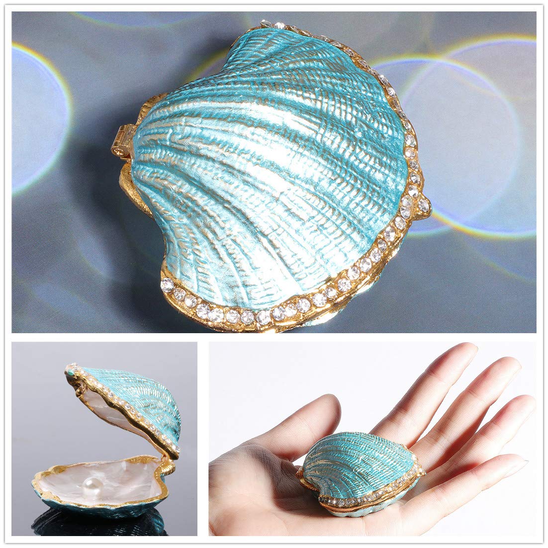 Amazon｜Waltz&F青い貝殻 ジュエリーボックス クリスタル動物