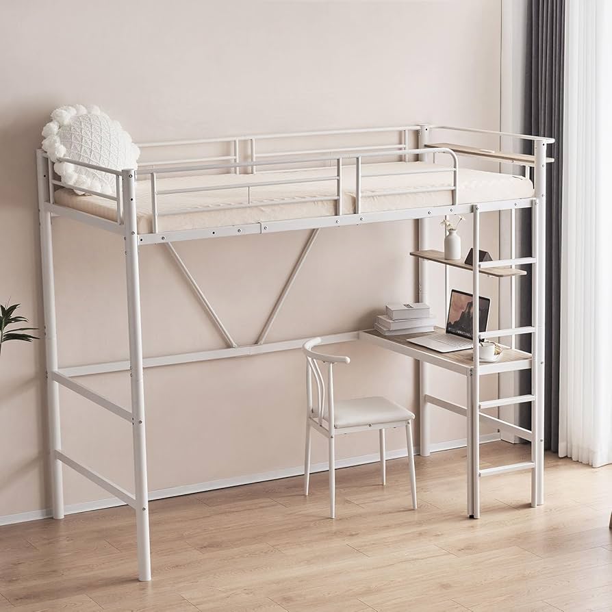 Amazon｜二段ベッドロフトベッド 机付き デスク付き 収納付き ラック棚