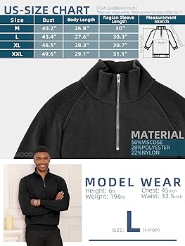 ICEMOOD Mens Quarter Zip Pullover Sweater Mock Turtleneck Half Zip