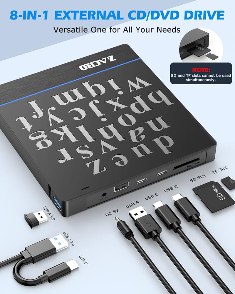 Amazon.com: Zacro 8-in-1 External CD DVD Drive for Laptop - Slim