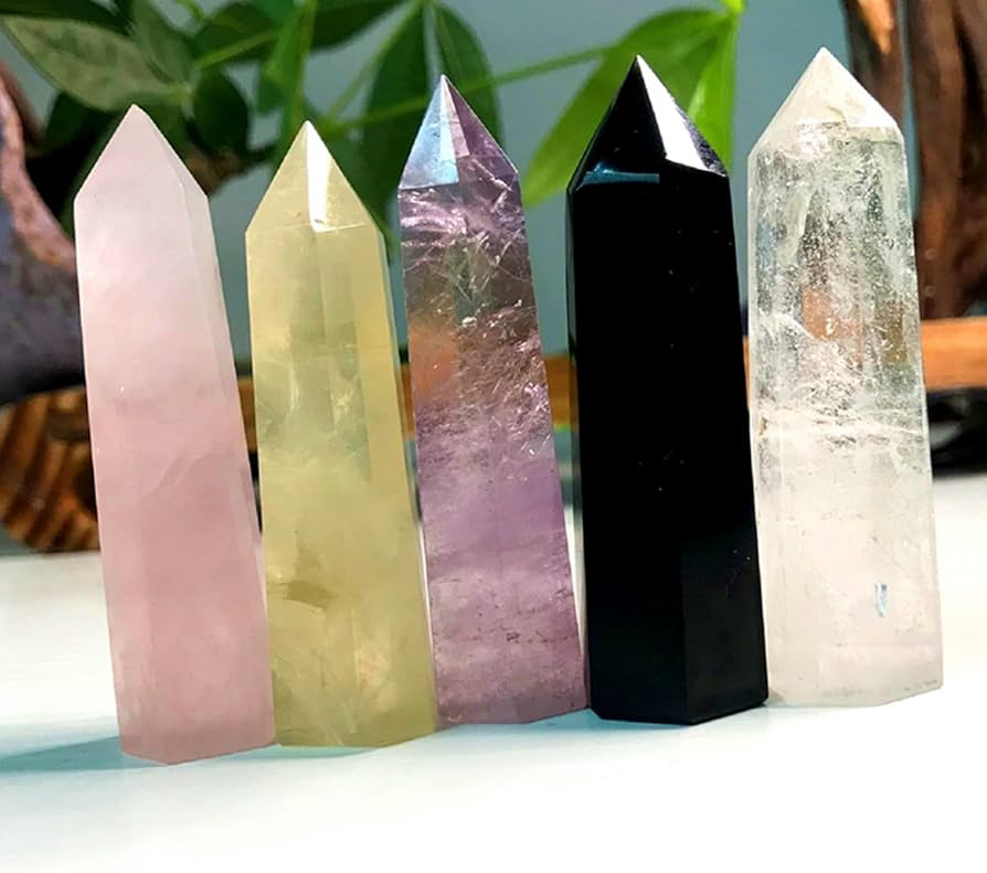 Amazon.co.jp: 水晶 天然石 六角柱 5点セット クリスタル さざれ石