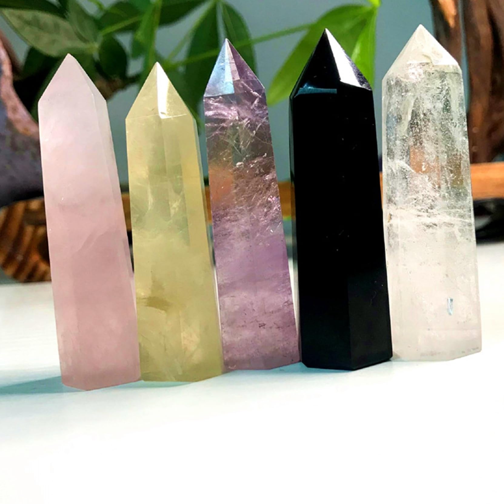 Amazon.co.jp: 水晶 天然石 六角柱 5点セット クリスタル さざれ石