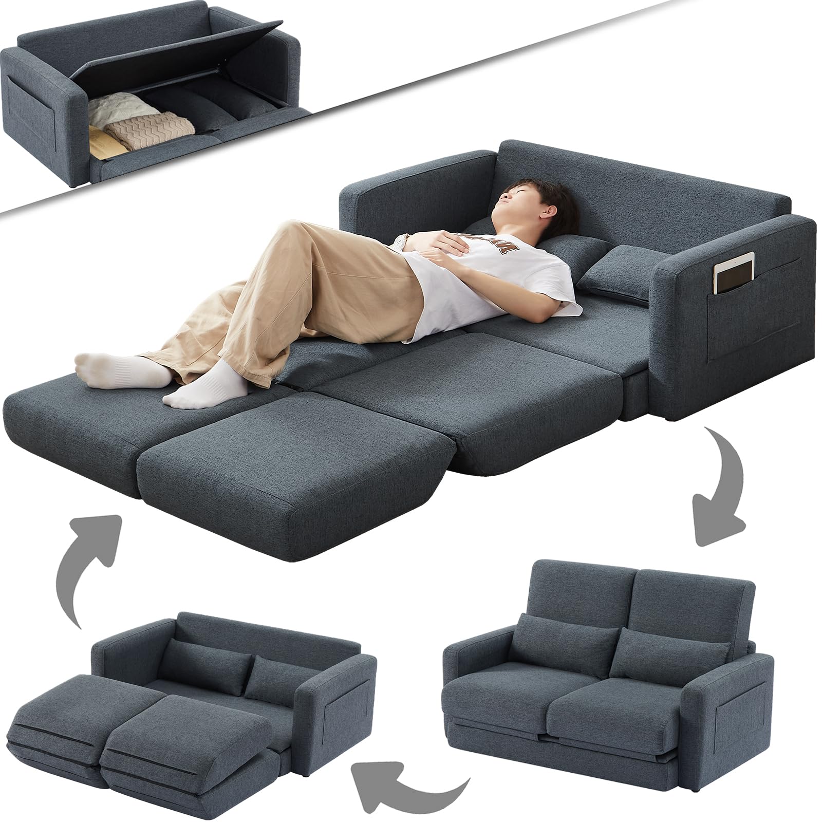 Amazon｜3WAYソファーベッド 2人掛け 収納付き ローソファー ベッド