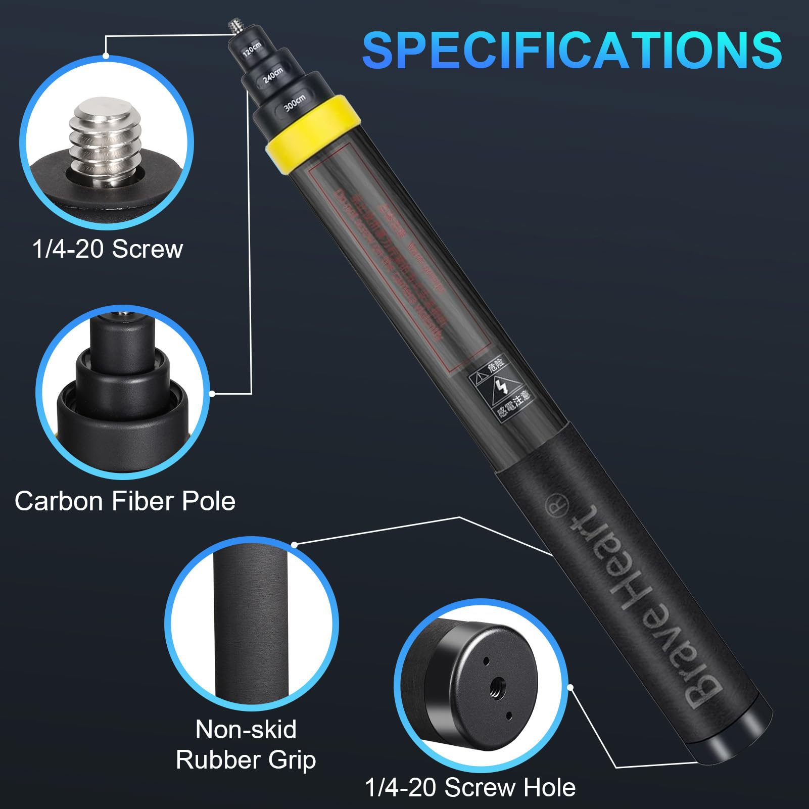 Amazon.com: 3m 9.8ft Carbon Fiber Invisible Extended Selfie Stick