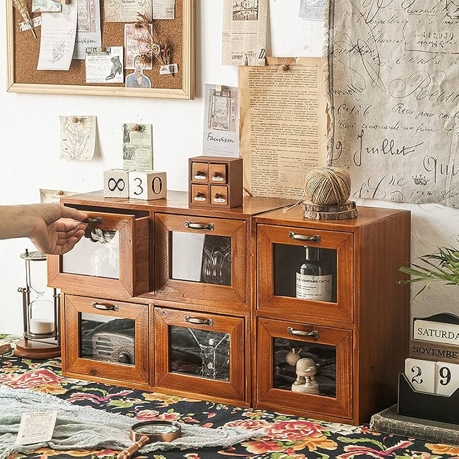 Amazon｜収納キャビネット レトロ風 北欧風 卓上収納ボックス 引き出し