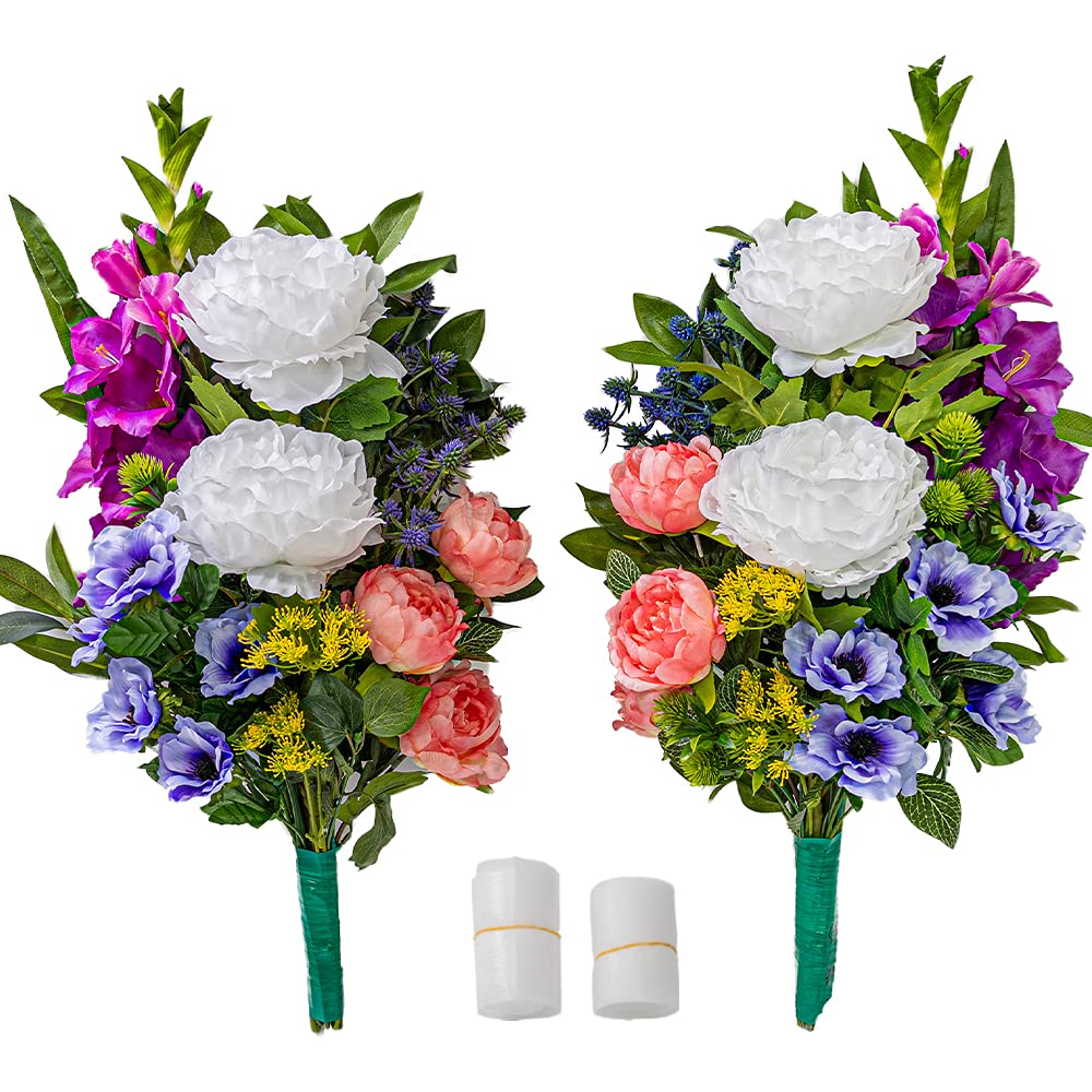 Amazon｜お墓用 牡丹 グラジオラス アネモネ しきみ付き 造花 2束 固定
